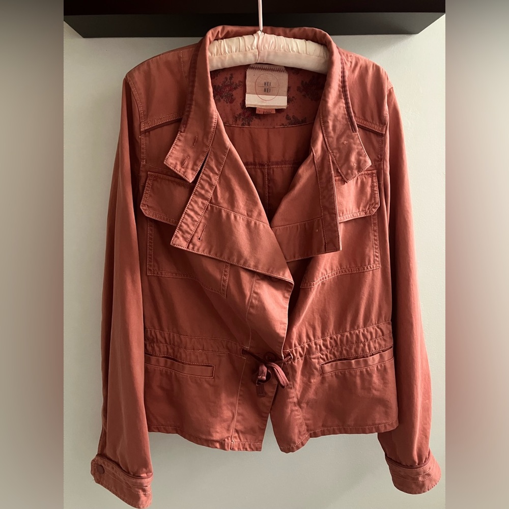 Orange/Salmon drawstring coat jacket HEI brand from Anthropologie Women’s Large